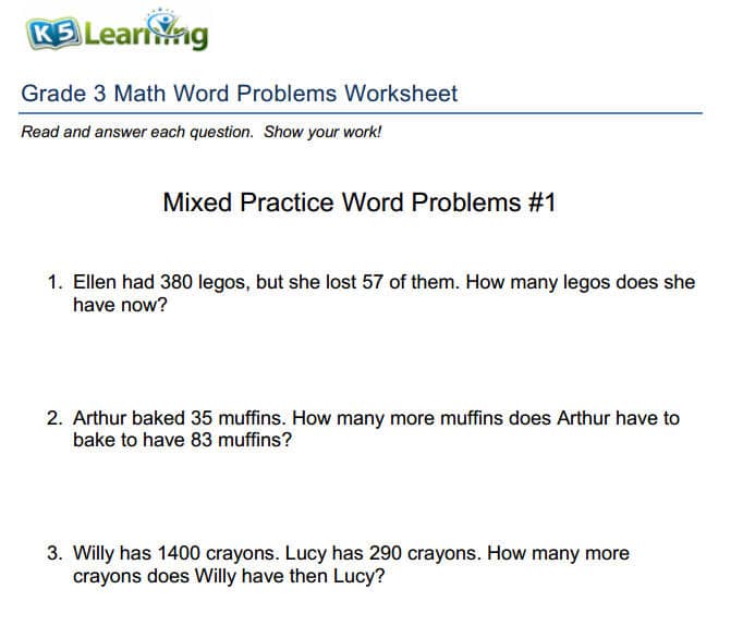 elementary math word problems with answers